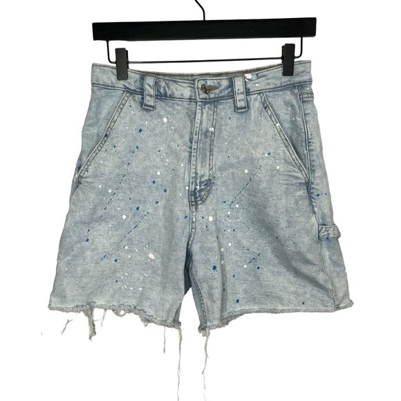 Wild Fable Shorts Womens 8 Blue Jean Denim High Rise Utility Fray Paint Splatter - Picture 1 of 16